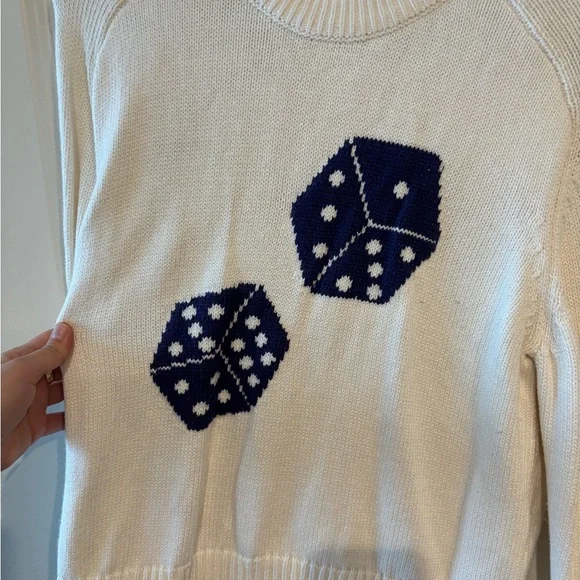 Abercrombie & Fitch Cream Sweater with Navy Dice Design - Picture 2 of 5